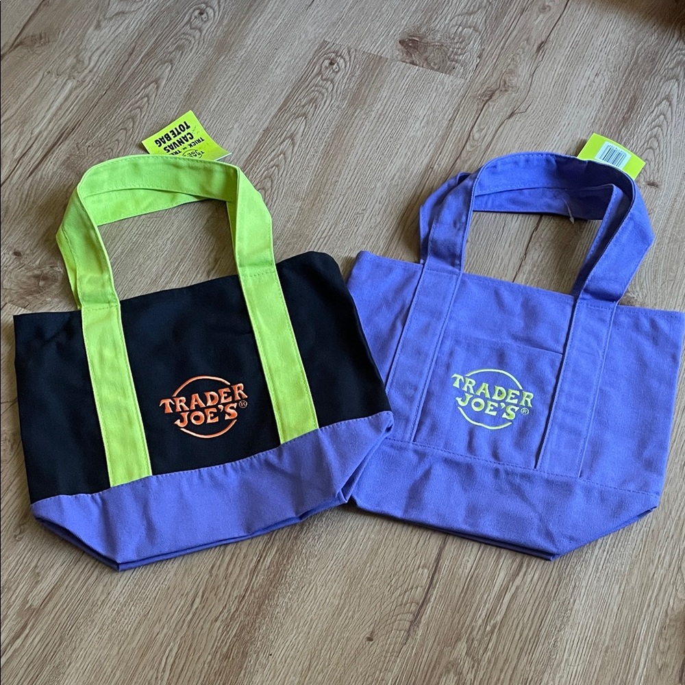 Trader Joe's halloween purple mini Tote Bags set NWT